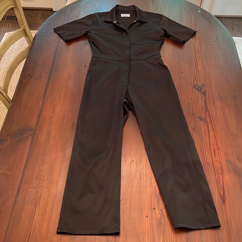 Rivet Utility “worker” jumpsuit in black satin